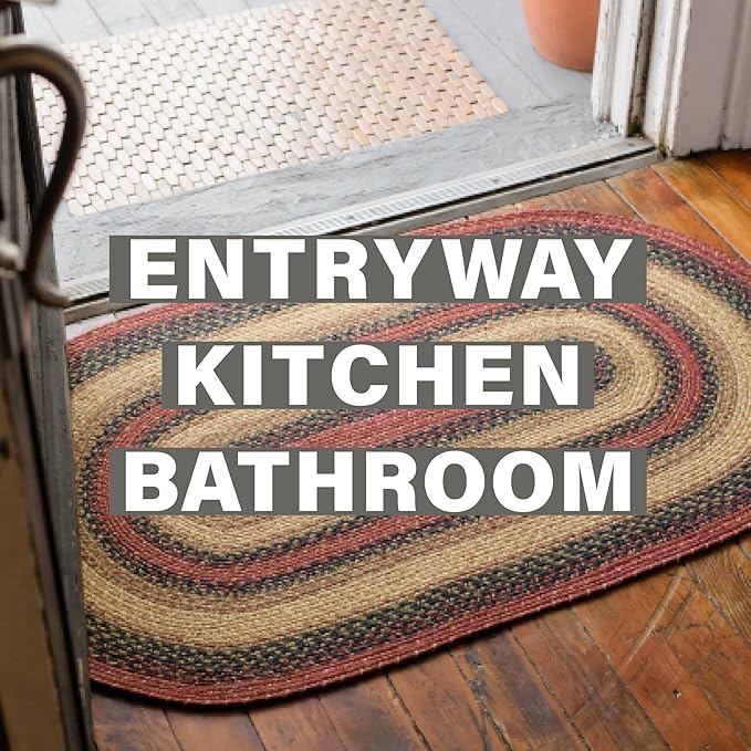 Highland Multicolor Jute Braided Oval Rug, 20x30 - Warm Country and Lodge Decor, Perfect for Laundry Rooms, Kitchens and Entryways - Reversible and Easy to Clean