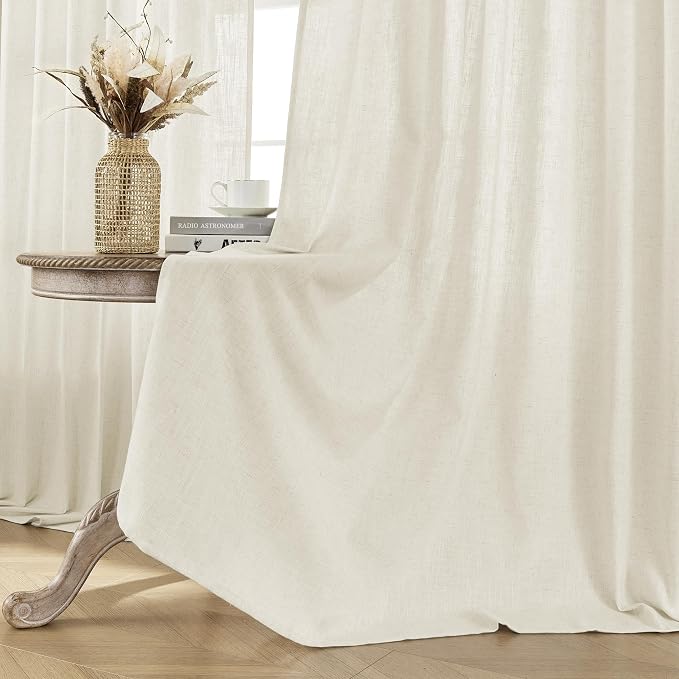 Joydeco Linen Curtains 2 Panel Set, Light Filtering, Ivory Linen Curtains 90 - Image 4