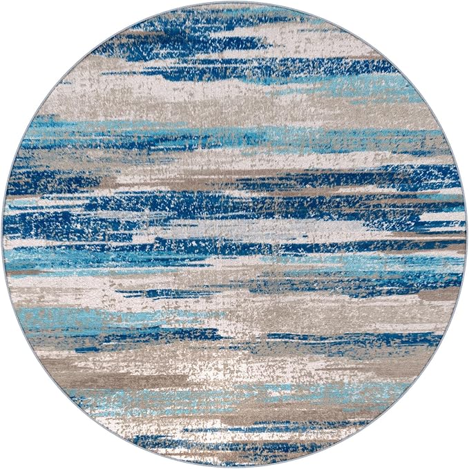 Lansny Modern Abstract Round Rug 3Ft, Circular Entryway Rugs Thin Print Faux - Image 9