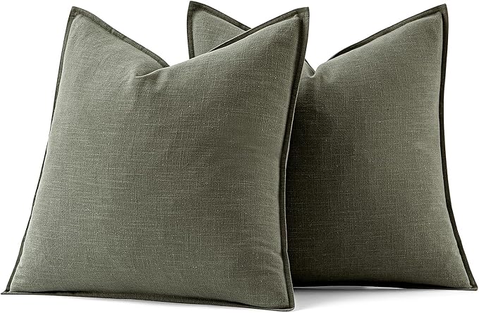 MIULEE Decorative Linen Pillow Covers 20x20 Inch Olive Green ​Boho Farmhouse - Image 7
