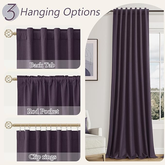 Plum 100% Blackout Linen Curtains 90 Inch Length 2 Panels Set - Image 6