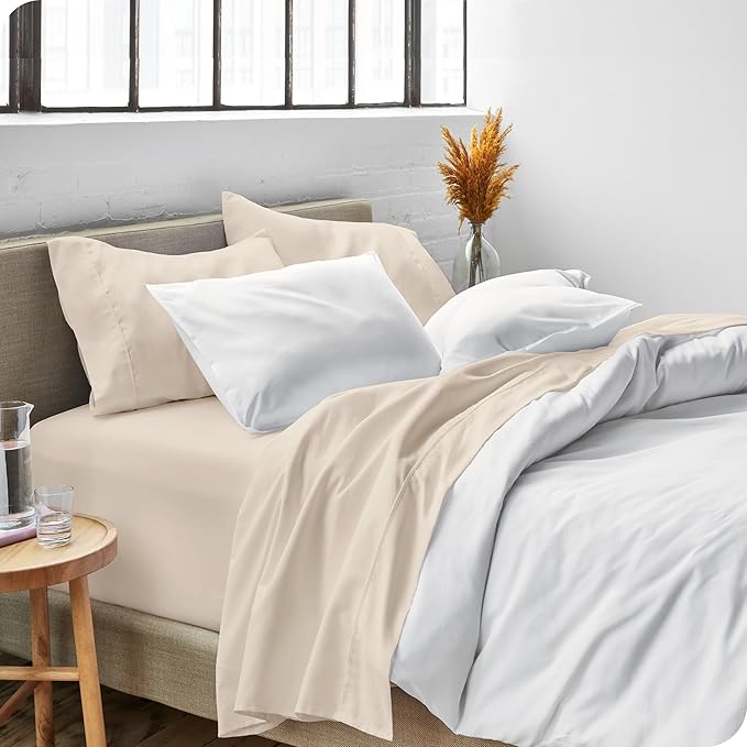 Bare Home Split California King Sheet Set - 1800 Ultra-Soft Microfiber Split California King Bed Sheets - Double Brushed - Deep Pockets - Easy Fit - 5 Piece Set - Bed Sheets (Split Cal King, Sand)