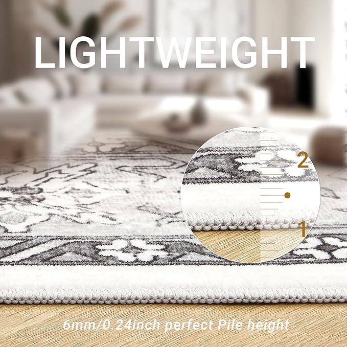 zesthome 9x12 Area Rugs,Stain Resistant Washable Rug,Ultra-Thin Rugs for Living Room,Bedroom,Non-Slip Backing Home Decor Large Area Rug (Grey/White,9'x12')