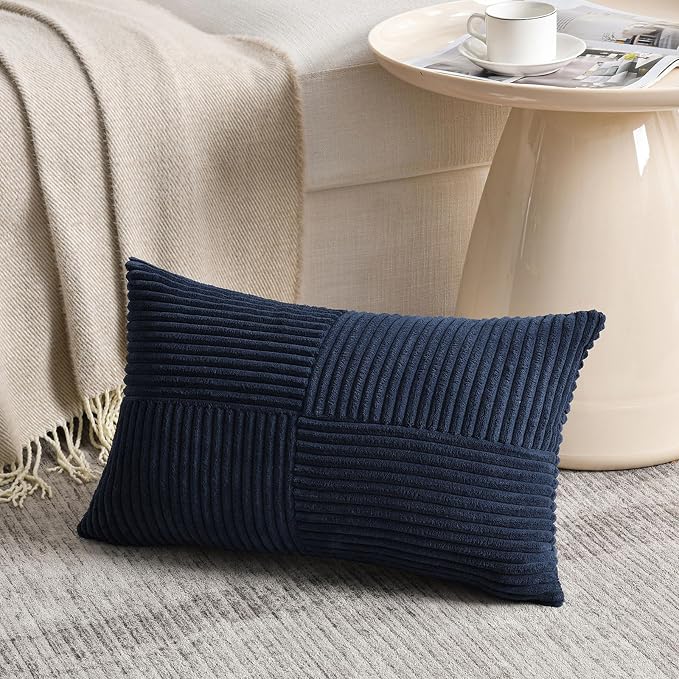 Fancy Homi 2 Packs Navy Blue Lumbar Decorative Throw Pillow Covers 14x22 Inch - Image 2