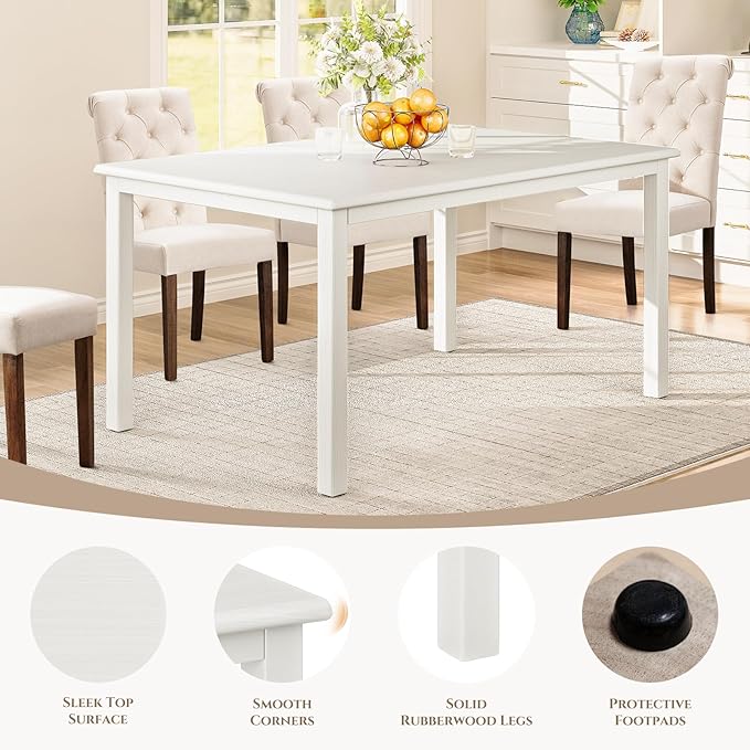 COLAMY 60 Inch Rectangular Kitchen Dining Table for 6, Modern Farmhouse Dining Table Set for 6, Wood Dining Table and Folding Dining Chairs for Kitchen, Dining Room, Restaurant, White/Beige