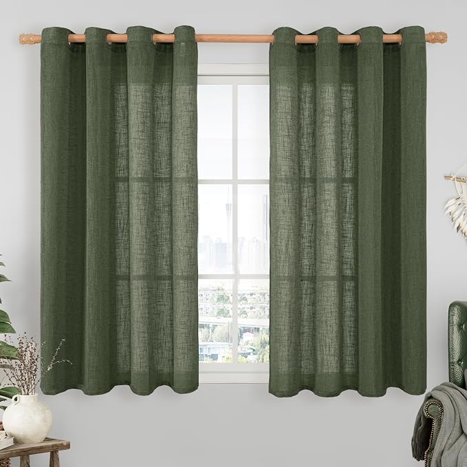 LAMIT Olive Green Light Filtering Linen Curtains, 54 inch Length Linen Textured by LAMIT