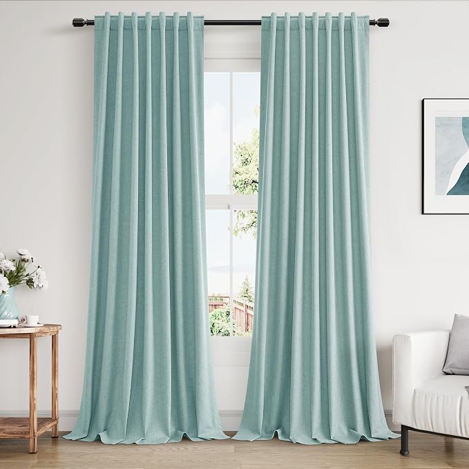 Guken 100% Blackout Linen Curtains 102 Inch Length 2 Panels Set by Guken