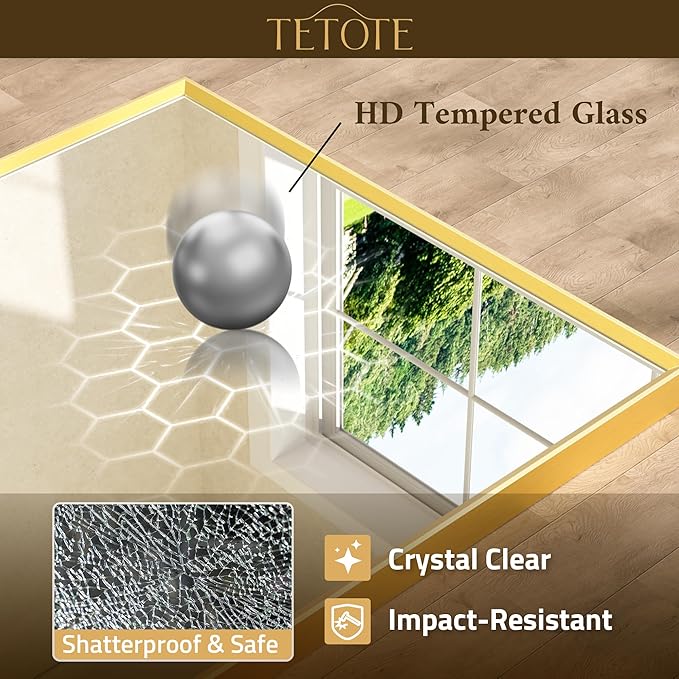 TETOTE Brushed Gold Vanity Mirror for Bathroom 36" x 36" Brushed Brass Rectangle Beveled Framed Bathroom Wall Mirror for Over Sink, Tempered Glass, Modern Farmhouse Bedroom, Entryway, Living Room