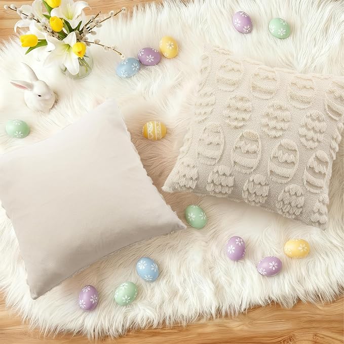 decorUhome Easter Beige Egg Pillow Covers 16x16 Inch Set of 2, Soft Plush Faux - Image 5
