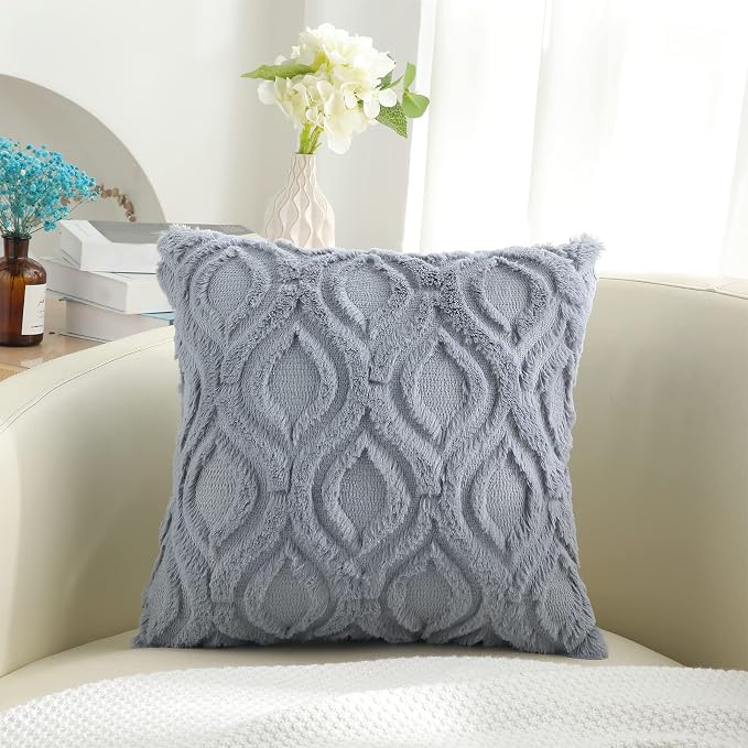 decorUhome Throw Pillow Covers 24x24 Inch Set of 2, Soft Plush Faux Wool Blue - Image 7