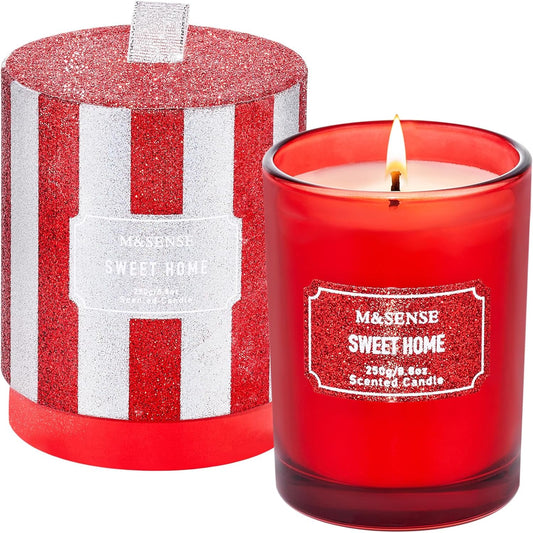 M&SENSE Cinnamon Apple Scented Candles, Classic Size 8.8 oz Glitter Jar Candles, Holiday Candles Gifts for Women, Strong Scented Natural Soy Candle For Winter Home Decor, 50 Hours Long Burning Candles