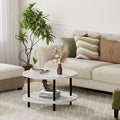 Round Coffee Table, 23.6" Circle Coffee Table for Living Room, 2-Tier Wood Accent Center Table with Open Storage Industrial Design Home Furniture, White