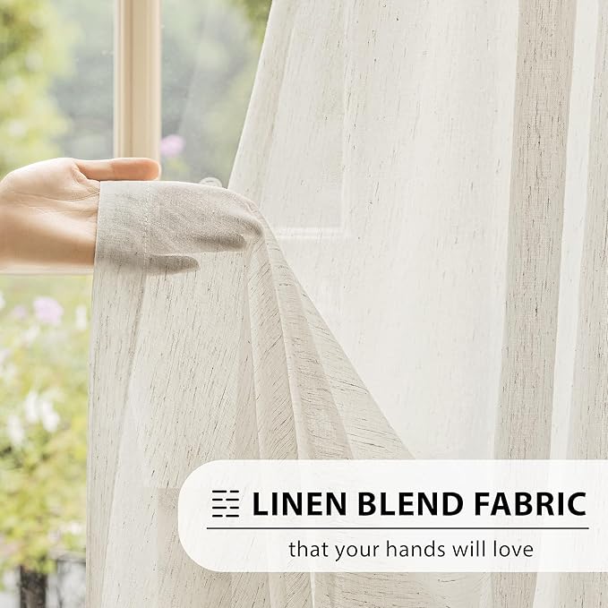 FMFUNCTEX Linen Sheer Curtains for Living Room, Natural Flax Blend Window - Image 3