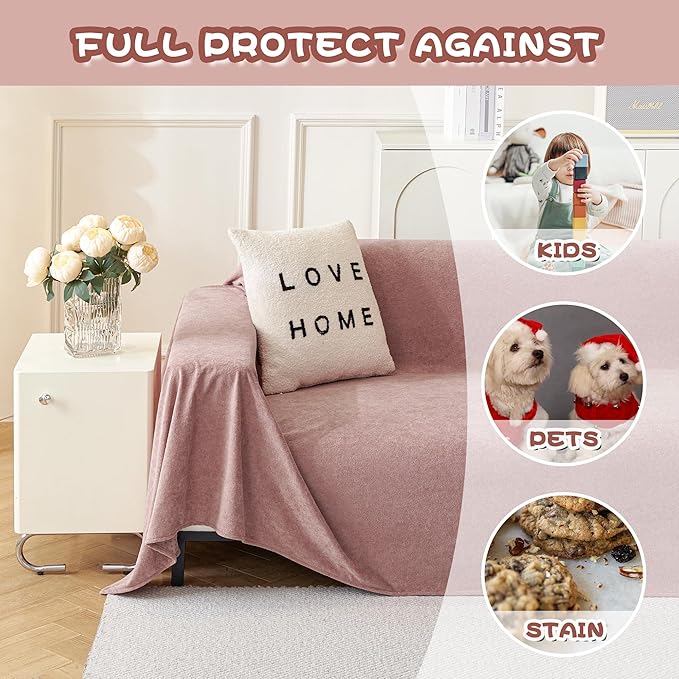 MYSKY HOME Pink Sofa Cover, Couch Covers for Pet, Oversized Couch Covers for 3 Cushion Couch, Thick Durable Sofa Covers for Furniture, Couch Cover,Non Slip Soft Protector, 91" x 150"