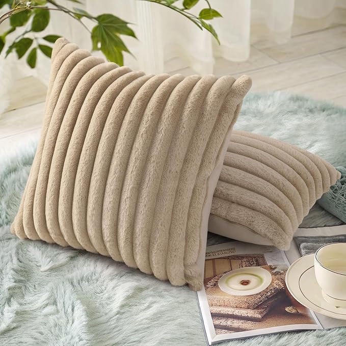 decorUhome Cozy Faux Fur Throw Pillow Covers 22x22 Set of 2 Decorative Soft - Image 2