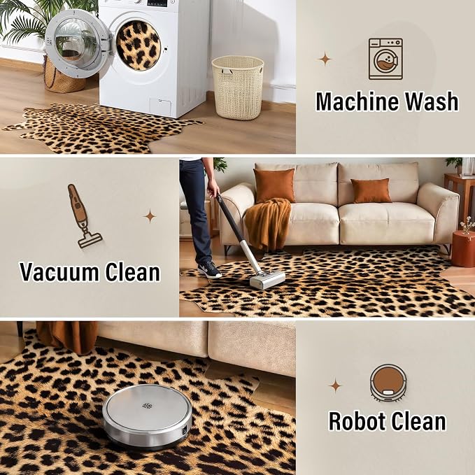AROGAN Premium Leopard Print Rug 8x10 Feet, Machine Washable Faux Fur Cheetah - Image 6