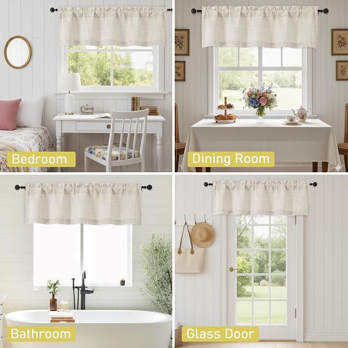 Valances for Windows, Light Filtering Faux Linen Textured Small Short Valance - Image 7