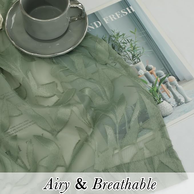Lecloud Leia 2 Panels Semi Sage Green Sheer Curtains 45 Inch Length, Light - Image 9