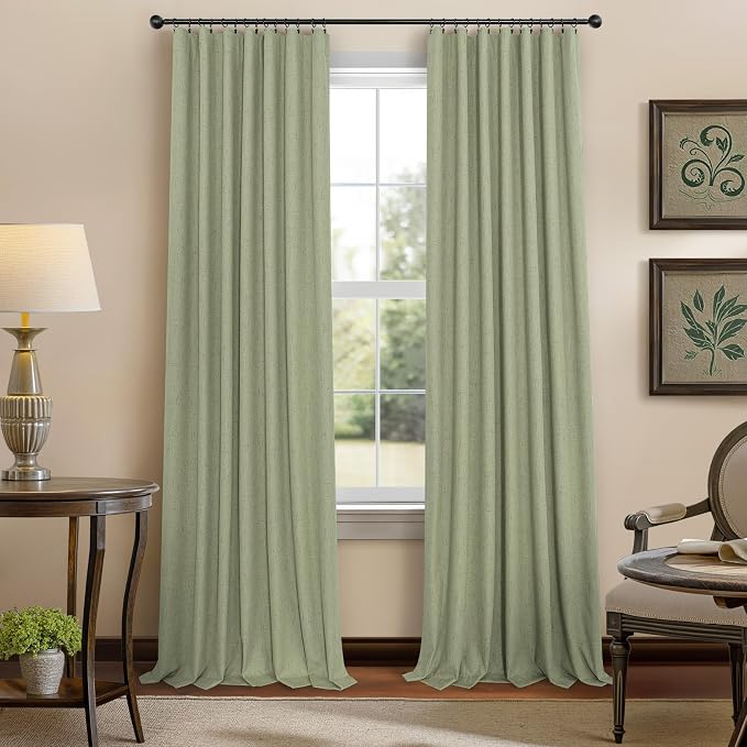 102 Inch Curtains Blackout Sage Green Christmas Decoration Black Out Linen - Image 9