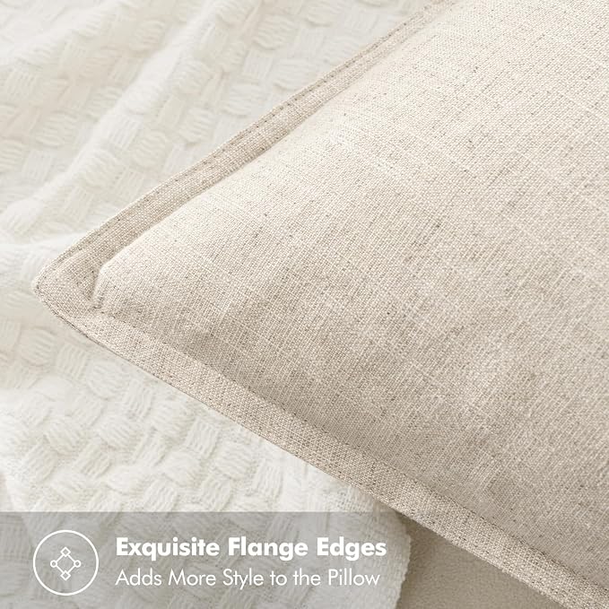 MIULEE Decorative Linen Euro Sham Pillow Covers 26x26 Natural Beige Boho - Image 2