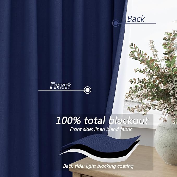 Guken 100% Blackout Curtains 96 Inch Length 2 Panels Set - Image 4