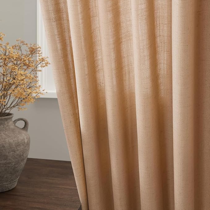 Nanspring Camel Linen Curtains for Living Room 94 Inches Long Back Tab and Rod - Image 9