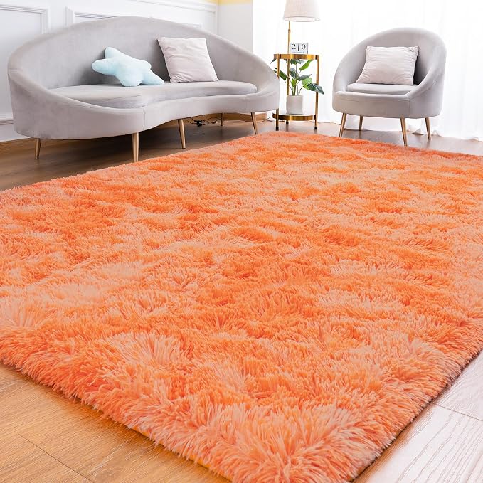 Goideal Fluffy Rug for Bedroom Living Room, 4x6 Orange Area Rugs, Faux Fur Shag by Goideal