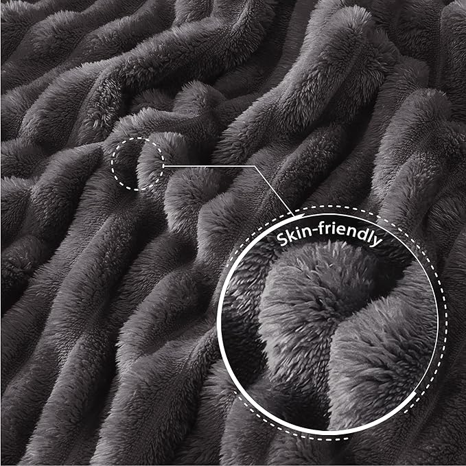 Exclusivo Mezcla Queen Size Flannel Fleece Blanket, Super Soft Striped Jacquard - Image 5