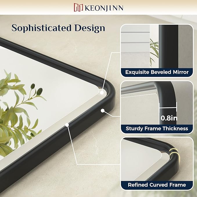 Keonjinn Large Pivot Mirror Bathroom, 40 x 30 Inch Beveled Tilt Mirror Bathroom, Black Metal Framed Mirrors with Rounded Corner, Farmhouse Rectangle Vanity Mirrors for Wall (Horizontal/Vertical)