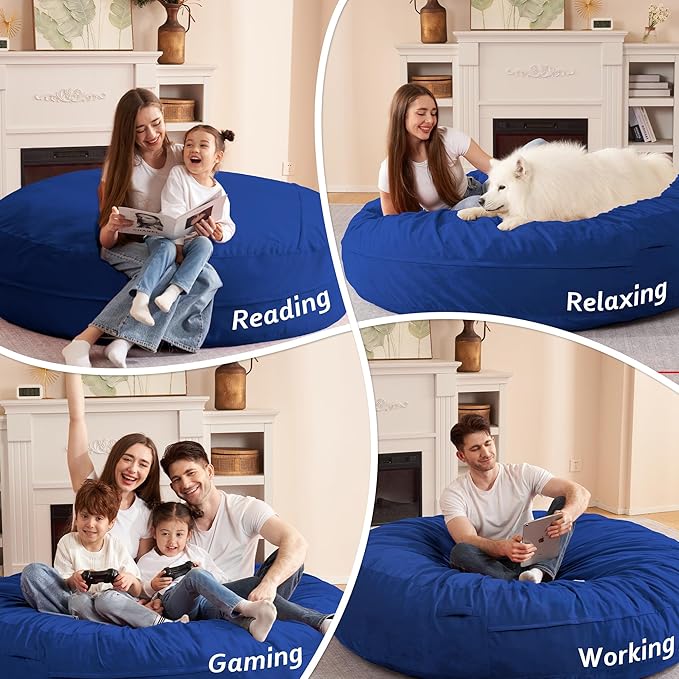 HABUTWAY XX-Large Bean Bag Chair: Giant 7' Memory Foam Furniture Bean Bag Chairs for Adults with Microfiber Cover 7Ft (Blue)