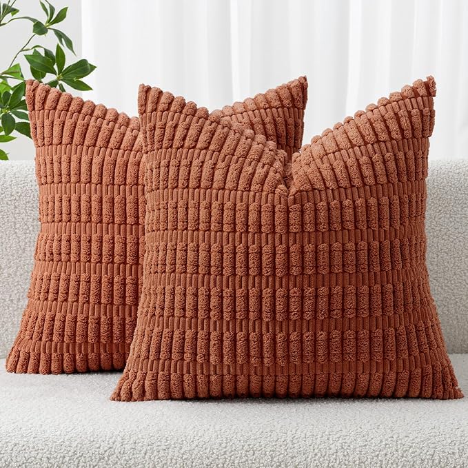 MIULEE Pack of 2 Dark Rust Corduroy Decorative Pillow Covers 16x16 Inch Soft by MIULEE