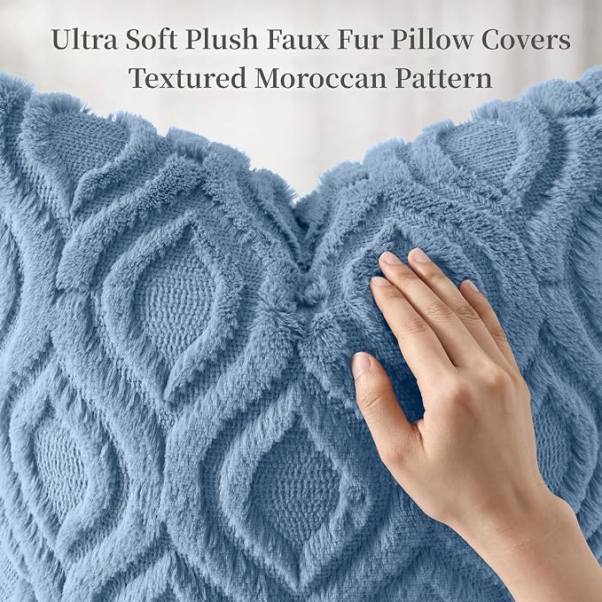 decorUhome Throw Pillow Covers 12x20 Inch Set of 2, Soft Plush Faux Wool Blue - Image 6