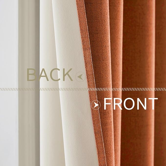 MIULEE Linen Curtains for Bedroom 100% Blackout Thermal Insulated Orange - Image 6