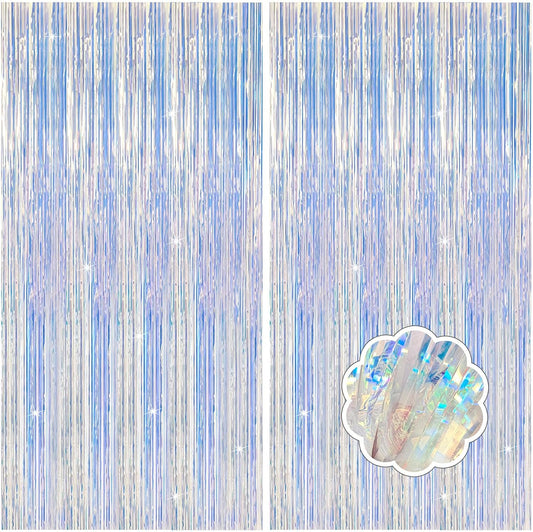 2 Pack Iridescent Party Decorations Foil Fringe Tinsel Backdrop Glitter Curtains Shimmer Wall Backdrop 70s 80s 90s Disco Theme Party Decorations Happy Birthday Easter Graduation Supplies