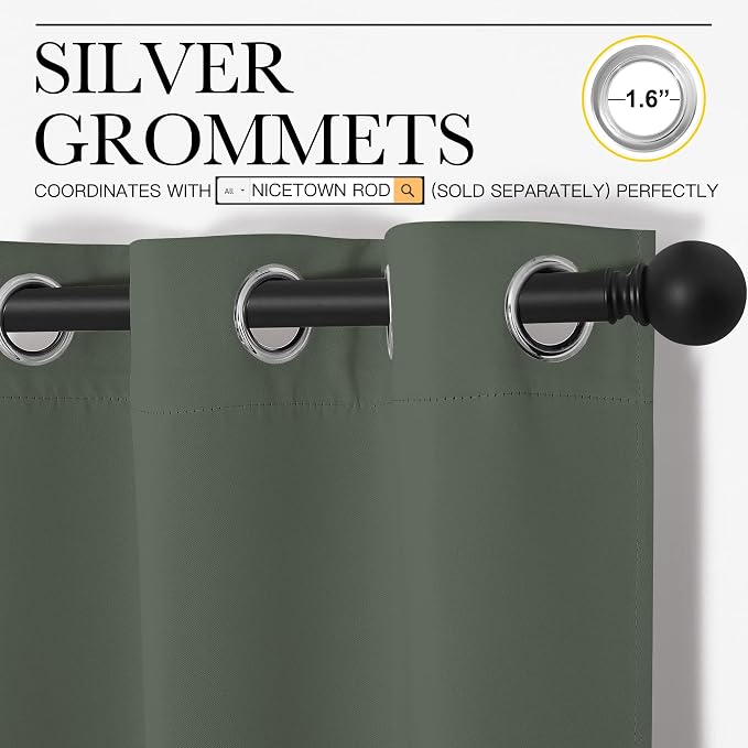 NICETOWN Dark Mallard Blackout Draperies Curtains, 55 inches Wide by 108 inches - Image 3