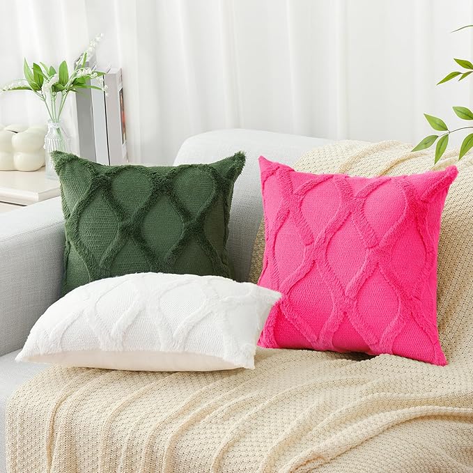 decorUhome Throw Pillow Covers 24x24 Inch Set of 2, Soft Plush Faux Fur Wool Forest Elf Couch Pillow Covers, Decorative Neutral Pillow Cases for Bed Sofa Living Room Home Decor