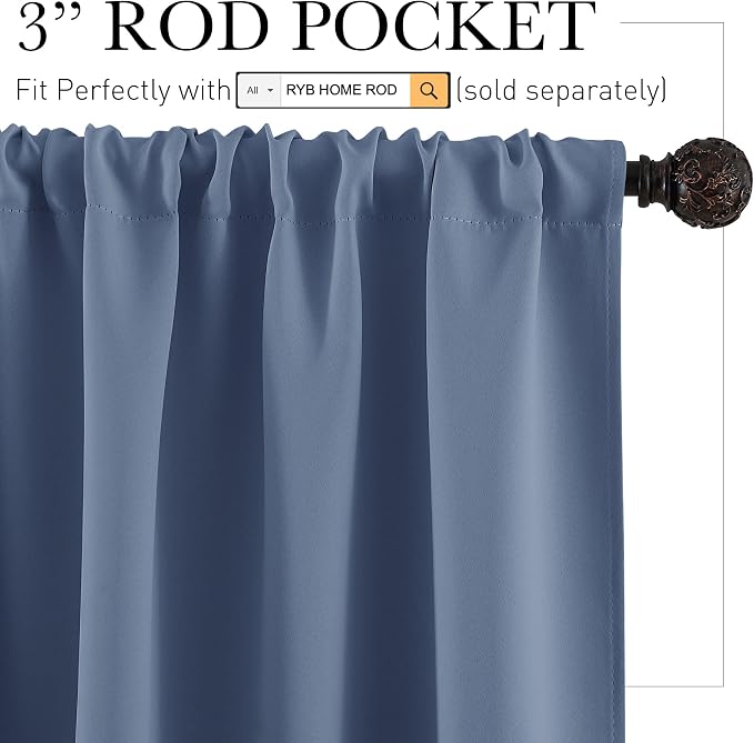 RYB HOME Basement Bathroom Kitchen Cafe Blackout Privacy Curtains, Short - Image 2