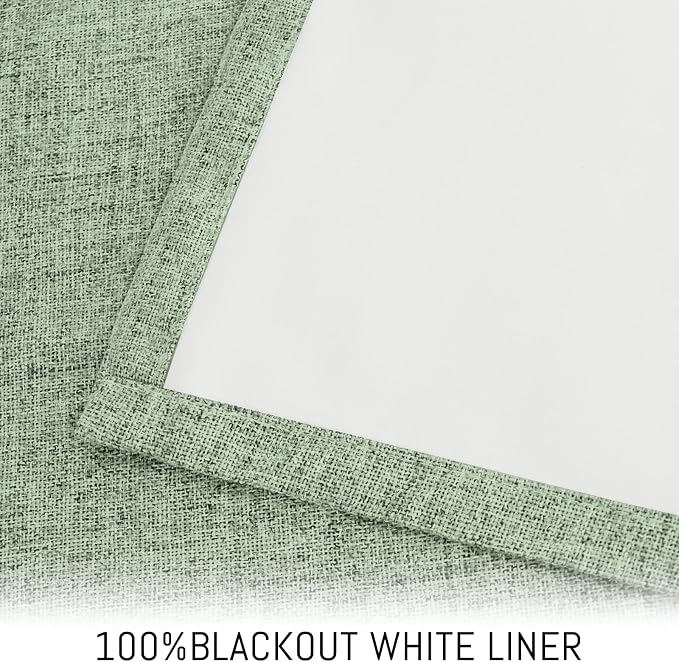 Yakamok Light Sage Green Linen Curtains 100% Blackout 84 Inches Long, Room - Image 3