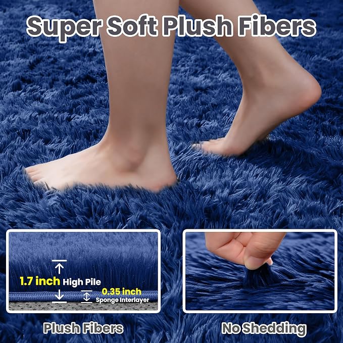 6x9 Area Rugs for Living Room Rug: Soft Fluffy Shag Navy Blue Rugs for Bedroom - Image 5