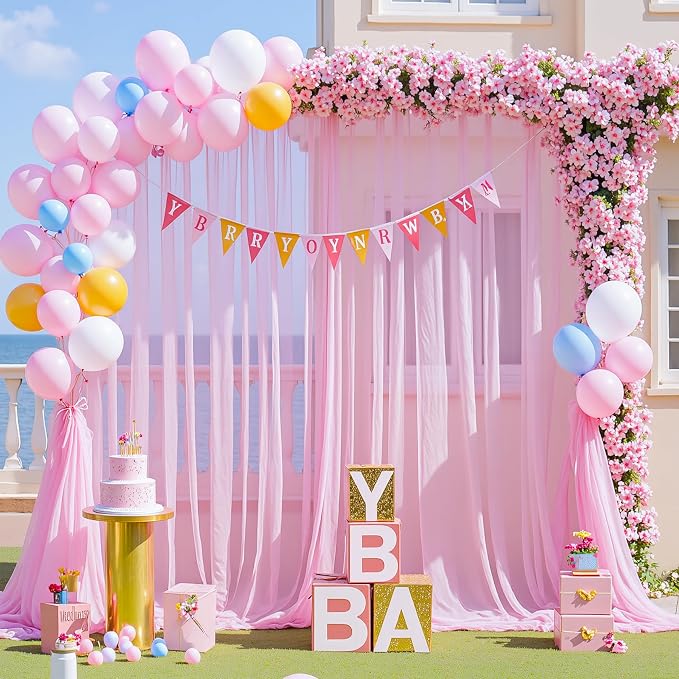 10ft x 12ft Pink Tulle Backdrop Curtain - Image 4