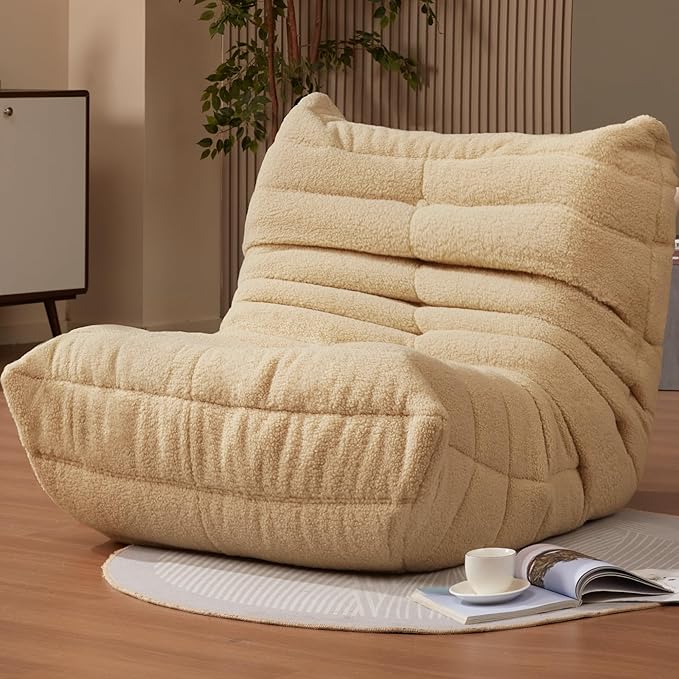 Bean Bag Chairs for Adults Giant Bean Bag Chair Memory Foam BeanBag Chair Big Bean Bag Sofa with Filler Faux Fur Fireside Beanbags Lazy Sofa for Living Room Bedroom Dorm Office (Khaki Teddy)