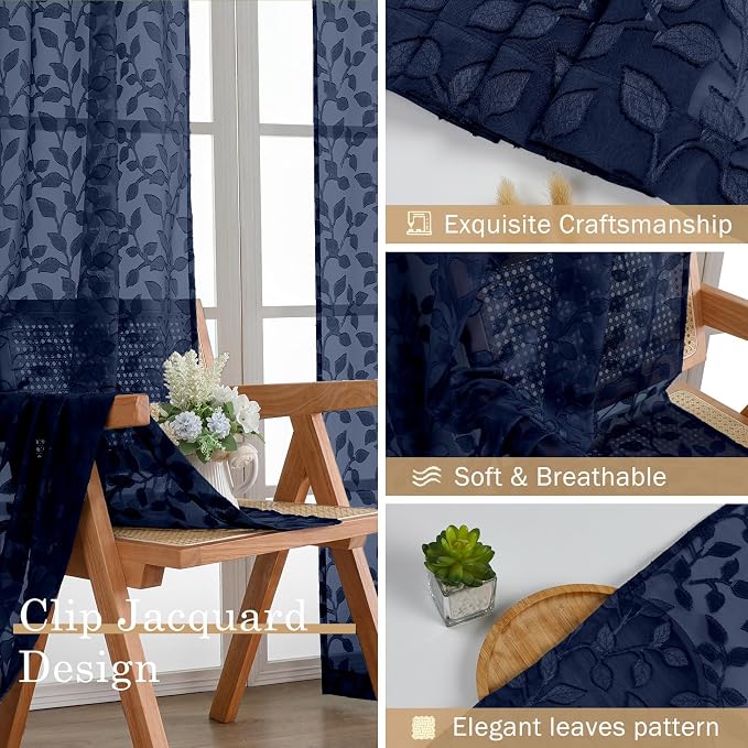 Chyhomenyc Extra Long Navy Blue Sheer Curtains 108 Inch Length 2 Panels Set - Image 7