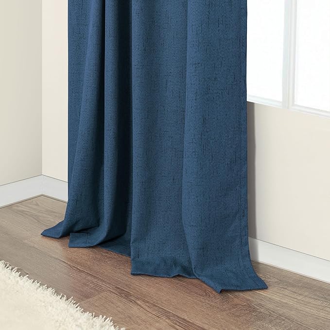 Navy Blue Black Out Curtains 63 Inch Long 2 Panel Burg Linen Textured Thermal - Image 7
