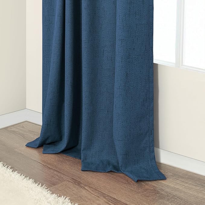 Navy Blue Curtains for Living Room 102 Inch Long 100 Percent Blackout Linen - Image 8