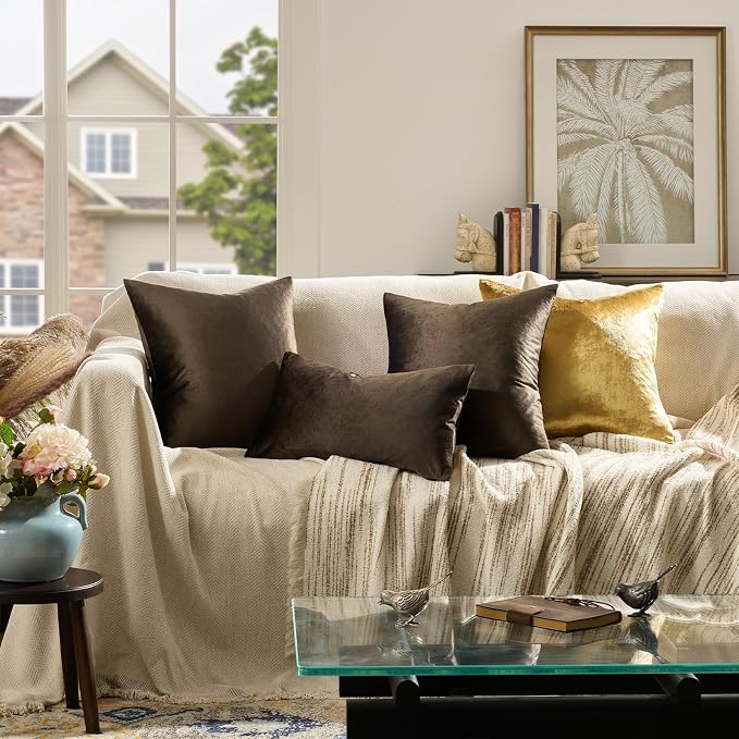 GIGIZAZA Brown Velvet Pillow Covers 26x26, Square Solid Throw Pillow Covers - Image 7