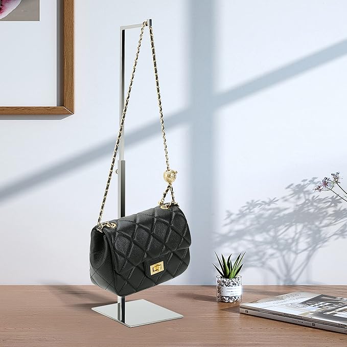 2 Pack Handbag Display Stands, Silver Purse Holder Display Stands, Adjustable Height Stainless Steel Hanger Rack for Retail Closet Vendors Display Luxury Bag Handbags Jewelry