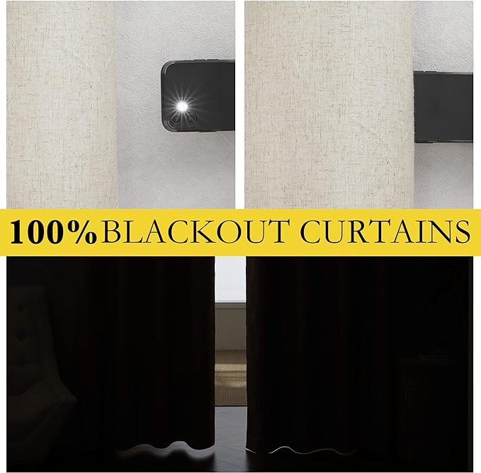 NICETOWN Natural Thick Linen Blend 100% Blackout Curtains - Image 2