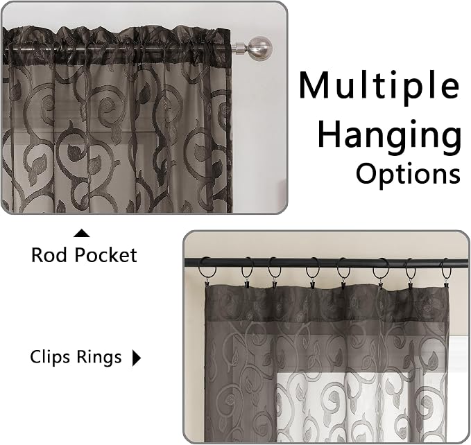 OWENIE Furman Chocolate Sheer Curtains 63 inch Length - Image 5