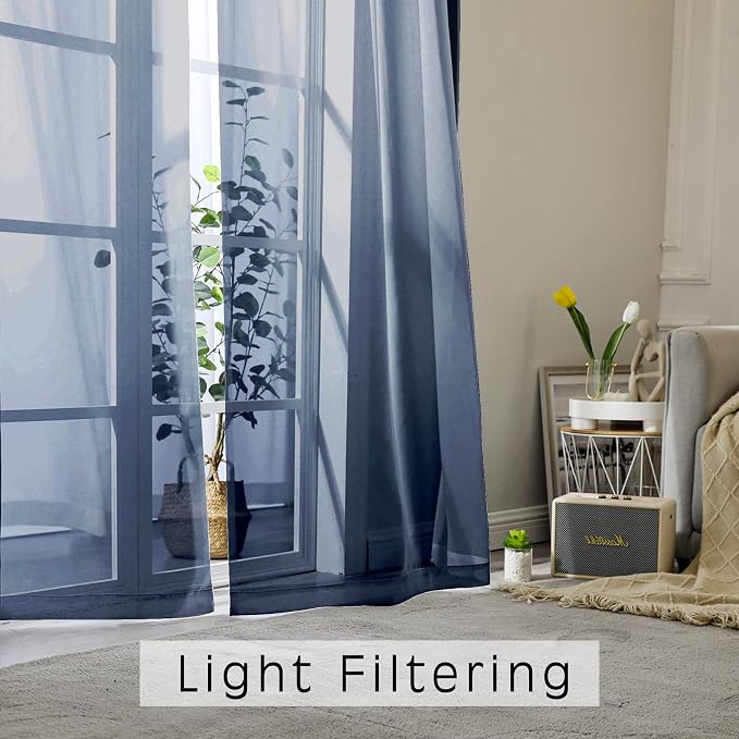 OWENIE Navy Blue Sheer Curtains 72 Inches Long 2 Panels, Transparent Voile - Image 4