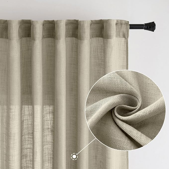 MIULEE Oatmeal Linen Curtains 108 Inch Long 2 Panels - Image 2
